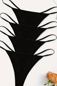 Aria's Closet 4'lü Süprem Penye Tanga String Siyah - 2