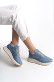 Kadın Hakiki Deri Renkli Sneaker Kalın Taban Bağcıklı Rahat Günlük Spor Ayakkabı Sneaker - 1