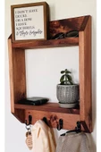 Duvar Tipi Raf Ahşap Anahtarlık Elbiselik 50 cm 4 Kancalı - 1