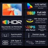 NPO NPM20 15.4" FHD 1080p IPS Type-C Taşınabilir Dizüstü 2'li Monitör Çoklayıcı Notebook Monitör - 6