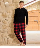 Pijamoni Erkek Düğme Yaka Kışlık Polar Pijama Takımı 6100/7 - 1 Adet  Siyah 2XL - 1