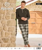 Pijamoni Erkek Düğme Yaka Kışlık Polar Pijama Takımı 6100/5 - 1 Adet  M Haki thumbnail 2
