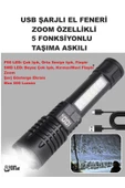 USB ŞARJLI EL FENERİ 5 FONKSİYONLU P50 LED -SMD LED ZOOMLU GÖSTERGE EKRANLI KAMP EV OFİS BALIKÇILIK - 3
