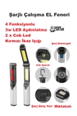 Şarjlı Çalışma EL Feneri Fonksiyonlu 180 Derece Dönebilen COB LED Mıknatıslı Kamp,Oto Tamir Lamba - 1