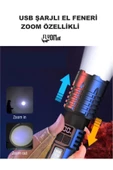 USB ŞARJLI EL FENERİ 5 FONKSİYONLU P50 LED -SMD LED ZOOMLU GÖSTERGE EKRANLI KAMP EV OFİS BALIKÇILIK - 2