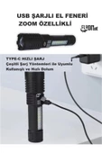 USB ŞARJLI EL FENERİ 5 FONKSİYONLU P50 LED -SMD LED ZOOMLU GÖSTERGE EKRANLI KAMP EV OFİS BALIKÇILIK - 4