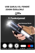 USB ŞARJLI EL FENERİ 5 FONKSİYONLU P50 LED -SMD LED ZOOMLU GÖSTERGE EKRANLI KAMP EV OFİS BALIKÇILIK - 1