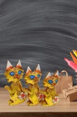 Ahşap Simli Üçlü Kedi Dekoratif Biblo No.2 17 cm - 10
