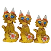 Ahşap Simli Üçlü Kedi Dekoratif Biblo No.2 17 cm - 1