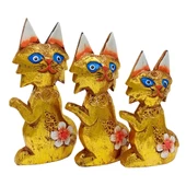 Ahşap Simli Üçlü Kedi Dekoratif Biblo No.2 17 cm - 3