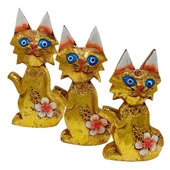 Ahşap Simli Üçlü Kedi Dekoratif Biblo No.2 17 cm - 2