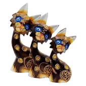 Ahşap Aborjin Üçlü Kedi Dekoratif Biblo No.1 16 cm - 2