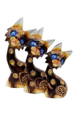 Ahşap Aborjin Üçlü Kedi Dekoratif Biblo No.1 16 cm - 7