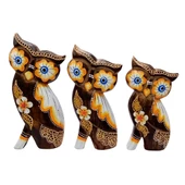 Ahşap Aborjin Üçlü Baykuş Dekoratif Biblo No.2 20 cm - 1