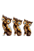 Ahşap Aborjin Üçlü Baykuş Dekoratif Biblo No.2 20 cm - 6