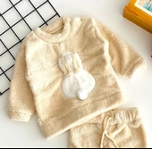 Neşeli Bebekler Tavşan Kabartmalı Welsoft Takım Bej thumbnail 2