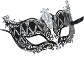 Kristal Gümüş Taşlı Siyah Renk Lazer Kesim Metal Lüks Maske Balo Parti thumbnail 2