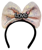 Led Işıklı 3 Farklı Fonksiyonda Yanan Gümüş Love Yazılı Toz Pembe Fiyonk Taç 20x17 Cm thumbnail 2