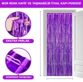 Mor Renk Ekstra Metalize Parlak Saçaklı Arka Fon Perde İthal A Kalite 1x2 Metre thumbnail 1