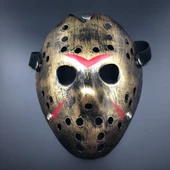 Bakır Renk Kırmızı Çizgili Tam Yüz Hokey Jason Maskesi Hannibal Maskesi - 1