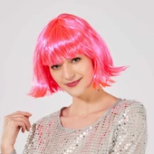 Şeker Pembe Renk Parti Peruğu Küt Saç - 1