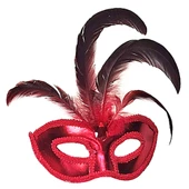 Kırmızı Renk Rugan Kaplama Kırmızı Tüylü Parti Maskesi 18x20 Cm thumbnail 1