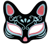 Siyah Renk Süet Kaplama Üzeri Mavi Kırmızı Simli Kedi Maskesi 17x14 Cm thumbnail 1