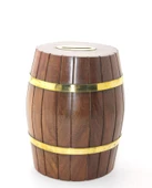 Pirinç Ahşap Fıçı Kumbara 15 Cm Wb538 - 1