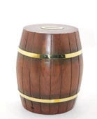 Pirinç Ahşap Fıçı Kumbara 18 Cm Wb536 - 1