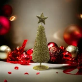 VIP DELUXE METAL YILBAŞI ÇAM AĞACI PARLAK SİMLİ GOLD NOEL AĞACI 21 CM ALTIN ÇAM AĞACI DEKOR ÇAM 21CM - 1