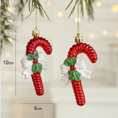 VIP DELUXE 3 ADET FİYONKLU BASTON ÇUBUK YILBAŞI AĞAÇ SÜSÜ 10 CM PARLAK SİMLİ KIRMIZI NOEL SÜSLERİ thumbnail 1