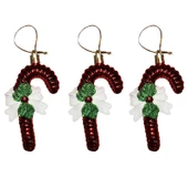 VIP DELUXE 3 ADET FİYONKLU BASTON ÇUBUK YILBAŞI AĞAÇ SÜSÜ 10 CM PARLAK SİMLİ KIRMIZI NOEL SÜSLERİ thumbnail 3