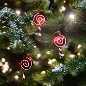 VIP DELUXE 3 ADET ŞEKER ÇUBUK YILBAŞI AĞAÇI SÜSÜ 10 CM PARLAK SİMLİ KIRMIZI NOEL YILBAŞI SÜSLERİ - 1