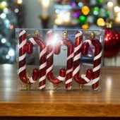 VIP DELUXE 6 ADET BASTON SÜS 13 CM PARLAK SİMLİ KIRMIZI YILBAŞI AĞACI SÜSLERİ NOEL AĞACI SÜSLERİ - 3