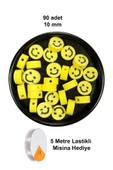 90 Adet 10 mm Polimer Kil Fimo Boncuk Takı Bileklik + 5 Metre Lastikli Misina Hediye - Gülen Yüz Smile - 1