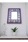 sharp&art  Çini Desenli 18 Parça Karo Çerçeveli (35-30 CM) Ahşap Dekoratif Ayna,6 Farklı Renk Seçeneği İle... - 4