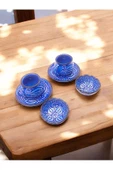 sharpart  Sharp&art 2 Kişilik Mavi Ve Yeşil, El Işlemesi Kabartma Desenli Kahve Fincanı Ve Lokum Kasesi - 7