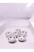 sharp&art  6 LI PAPATYA VE NAZAR BONCUĞU DESENLİ %100 GERÇEK EL İŞLEMESİ 8 CM KASE SETİ - 5