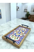 sharp&art  Seramik Karo'lu 1.Kalite Büyük Boy Ahşap Sunum Tepsisi,2 Farklı Model Seçeneğiyle...(43cm-23 cm) - 1