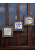 sharp&art  Ahşap Çerçeveli Çini Desenli 15-15 Cm Karo Duvar Süsü,3 Lü Ve Tekli Seçenekler Ile... - 1