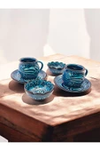sharpart  Sharp&art 2 Kişilik Mavi Ve Yeşil, El Işlemesi Kabartma Desenli Kahve Fincanı Ve Lokum Kasesi - 5