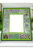 sharp&art  Çini Desenli 18 Parça Karo Çerçeveli (35-30 CM) Ahşap Dekoratif Ayna,6 Farklı Renk Seçeneği Ile... - 2