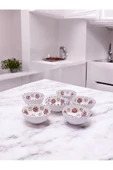 sharp&art  6 LI PAPATYA VE NAZAR BONCUĞU DESENLİ %100 GERÇEK EL İŞLEMESİ 8 CM KASE SETİ - 7