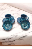 sharpart  Sharp&art 2 Kişilik Mavi Ve Yeşil, El Işlemesi Kabartma Desenli Kahve Fincanı Ve Lokum Kasesi - 3
