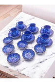 sharpart  Sharp&art 6 Kişilik Mavi Ve Yeşil, El Işlemesi Kabartma Desenli Kahve Fincanı Ve Lokum Kasesi - 4