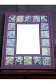 sharp&art  Çini Desenli 18 Parça Karo Çerçeveli (35-30 CM) Ahşap Dekoratif Ayna,6 Farklı Renk Seçeneği İle... - 2