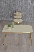 Gold Falez Zigon Sehpa ve Orta Sehpa Kr Gold Metal Ayak Gold Krem Set thumbnail 1