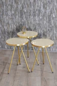 Gold Falez Zigon Sehpa ve Orta Sehpa Kr Gold Metal Ayak Gold Krem Set thumbnail 5
