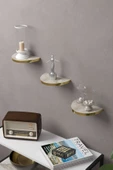 ilkal Duvar Rafı Dekoratif 3 Adet Çiçeklik Oval Altın Efes - 4
