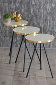 Gold Falez Zigon Sehpa 3 Lü Siyah Metal Ayak Gold Krem thumbnail 1